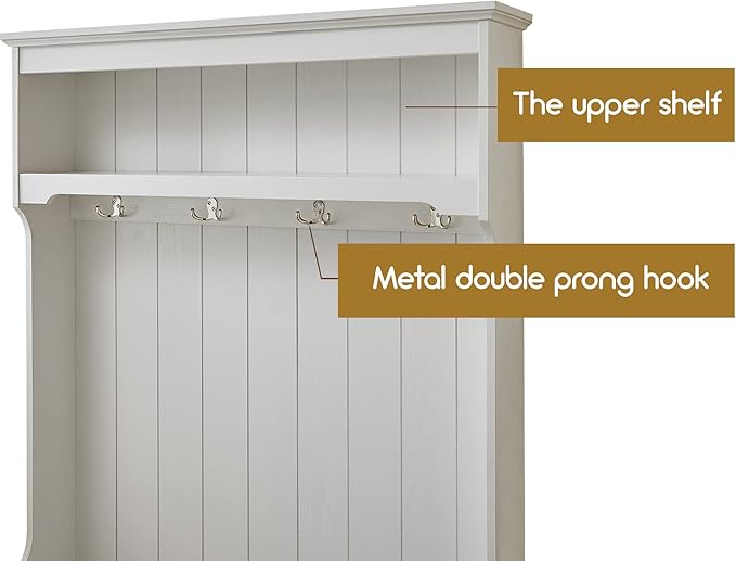 Modern Style 3-In-1 Entryway Hall Tree with Coat Racks and Storage Shelf,Bench and Shoe Cabinet,4 Hooks for Entrance,Hallway,Easy Assembly