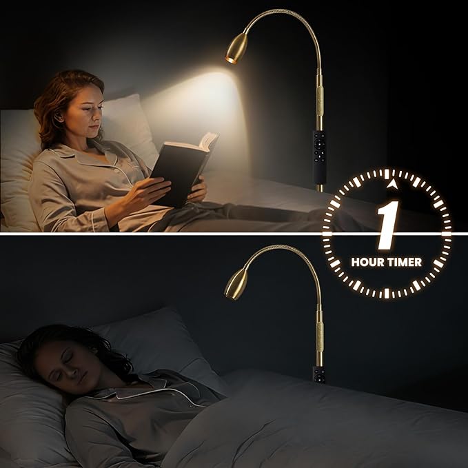 Reading Floor Lamp, Dimmable LED Floor Lamp with Remote, Standing Lamp with Flexible Gooseneck, Zoomable Spotlight, Reading light, Task Crafting Tall Lamps for Living Room Office Bedroom(Gold)