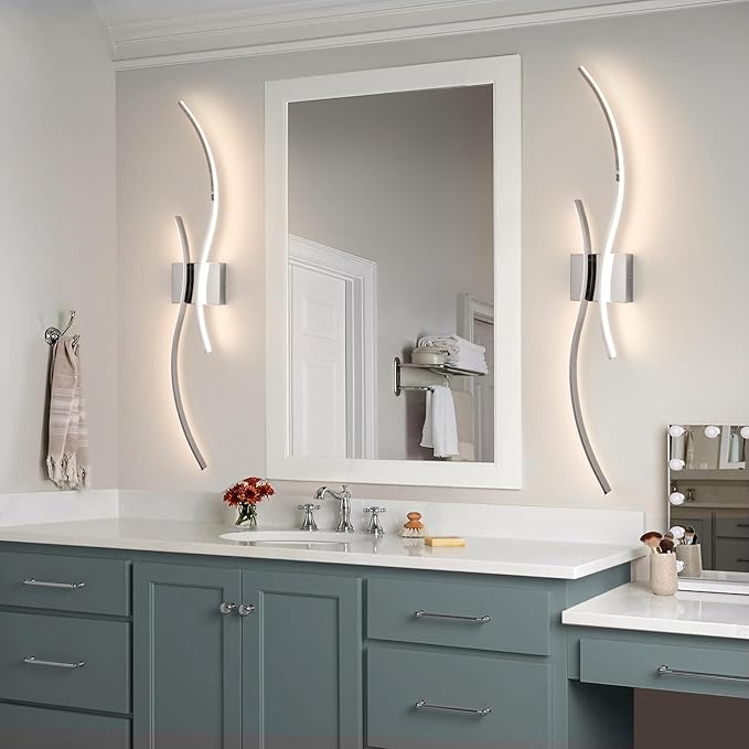 CANEOE Modern Wall Sconce Set of, 5CCT Dimmable Indoor Led Wall Sconce Lighting Set of 2, 31.5 Inch Wall Light Fixtures, Chrome Led Wall Lamps for Living Room Bedroom Bathroom Hallway