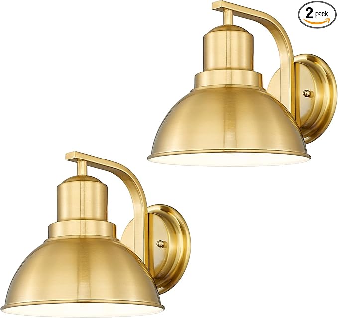 zeyu Vintage Metal Wall Light, Indoor Wall Sconce Lighting for Bedroom Kitchen, Metal Dome Shade in Brushed Gold Finish, ZY24-1W-2PK BG