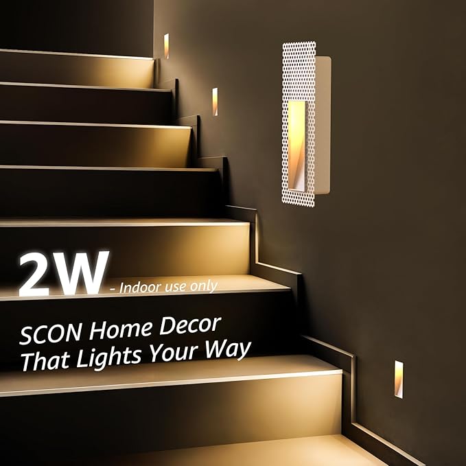 SCON 12-Pack Trimless Recessed Step Lights, 2W 3000K Warm White Wall Light, Indoor Rectangle Skirting Board Lighting, Invisible Stair Lights for Hallway, Bedroom, Staircase (No Dimming)