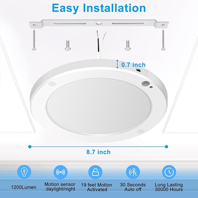 Youtob Motion Sensor Ceiling Light 15W 1200LM, ETL Listed, LED Flush Mount Round Lighting Fixture for Stairs, Porches, Closets, Basements, Hallways, Pantries, Laundry Rooms(4000K Cool White)