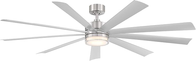 Wynd XL Smart Indoor and Outdoor 9-Blade Ceiling Fan 72in Stainless Steel with 3500K LED Light Kit and Remote Control worksworks with Alexa and iOS or Android App