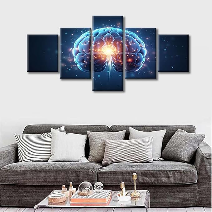 5 Panels Wall Art for Living Room Brain Canvas Art Wall Decor Abstract Human Brain Modern Office Wall Art Brain Nervous System Paintings for Bedroom Framed Wall Art Ready to Hang (50"Wx24"H)