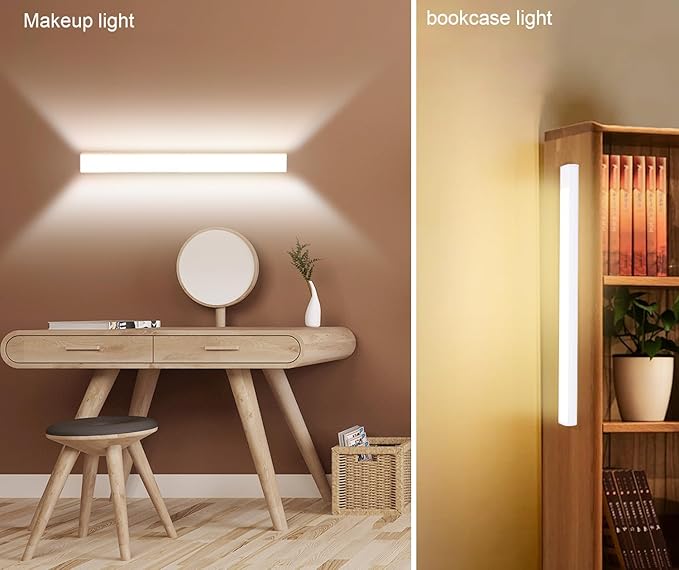 Under Cabinet Lighting 20 Inch, Rechargeable Motion Sensor Light with Stepless Dimming, Daylight White 6000K LED, USB-C Magnetic Closet Light for Kitchen, Stairs, Wardrobe (2 Packs)