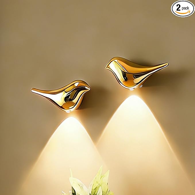 Motion Sensor Wall Light: 1200mAh Rechargeable Wall Sconce Set of 2 Magnetic Stair Lights Indoor Wireless Wall Sconces Night Light for Kids Elderly Bedroom Hallway Home Decor (Gold)