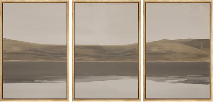 wall26 Framed Canvas Print Wall Art Set Minimal Horizon Landscape in Calm Neutral Shades Illustrations Modern Art Decorative Multicolor for Living Room, Bedroom, Office - 16"x24"x3 NATURAL