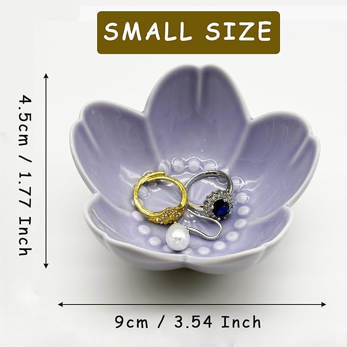 Purple Flower Ring Dish Jewelry Tray, Ceramic Jewelry Dish, Small Trinket Dish, Nightstand Bathroom Decor Ring Holder, Jewlery Plate Bowl for Christmas Friendship Birthday Gifts for Women Mom