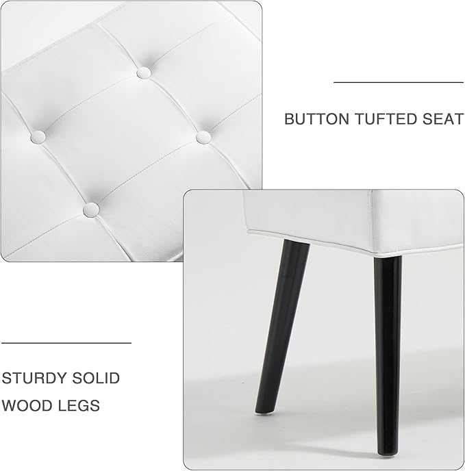 LOULENS 40'' PU Leather Tufted Ottoman Bench, Modern Upholstered End of Bed Bench, Waterproof Leather Entryway Bench with Wood Legs, Accent Footrest for Living Room, White
