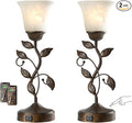 RORIANO Set of 2 Touch Farmhouse Bedroom Table Lamps, Nightstand Vintage Flower Lamps with 2 USB Ports, 3 Way Dimmable Leaf Lamp for Living Room with White Glass Shades, Bulbs Included