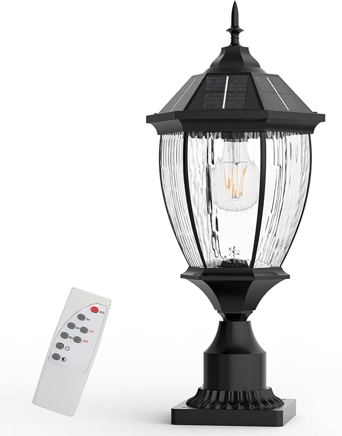 Solar Lamp Post Lights Outdoor Waterproof with Pier Mount Base, 20" H Large Aluminum Outside Solar Lights for Yard, Dusk to Dawn Outdoor Column Lights for Garden, Pathway, Patio(1 Pack)