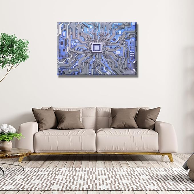 LSIUHWUWI Canvas Wall Art Computer Processors CPU Wall Art for Living Room 1 Piece Modern CPU Card Circuit Board Wall Decor Living Room Print on Canvas Framed Ready to Hang 16X24 INCH