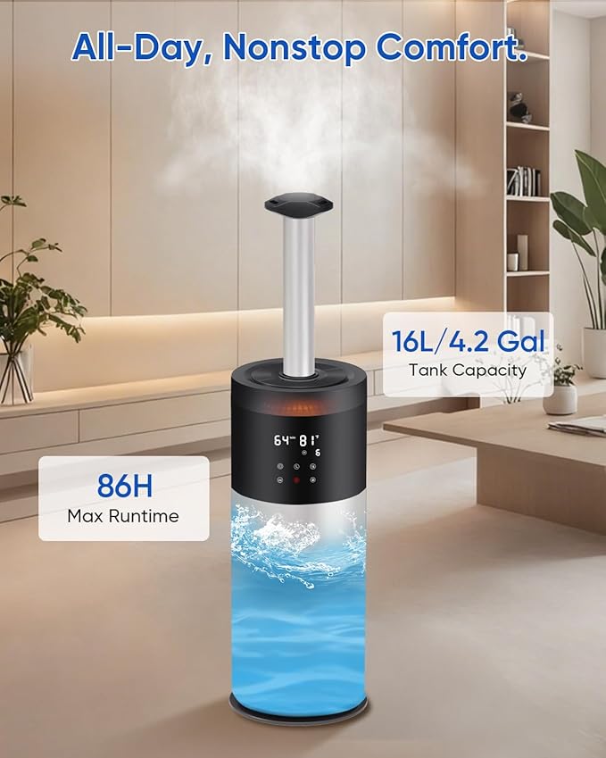 Humidifier Large Room, 16L/4.2Gal Whole House Humidifiers for Home 2000 sq.ft, Ultrasonic Cool Mist Humidifier for Bedroom, Plants, Baby
