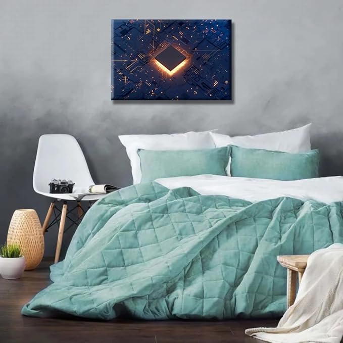 Computer Chip Wall Paintings CPU Concept Pictures Print On Canvas Technology Digital Art Wall Art for Living Room Bedroom Wall Decoration Office Wall Art Giclee Framed Ready to Hang 16X24 INCH