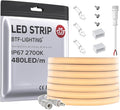 BTF-LIGHTING FCOB COB LED Strip IP67 Waterproof Flexible High Density Uniform Diffused Neon Light 16.4FT DC12V Warm White 2700K 480LED/m CRI 90+ for Indoor Decor(No Adapter or Controller)