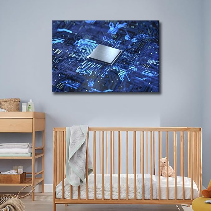Framed Wall Art Technology Digital Art Wall CPU Concept Pictures for Living Room AI Canvas Paintings House Decoration Bedroom Wall Decor Modern Artwork for Office Ready to Hang - 36x24in