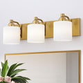 Stainless Steel Milk Glass Vanity Lights for Bathroom, 3 Light Gold Bathroom Light Fixtures Over Mirror, Ceramic E26 Sockets Wall Mounted