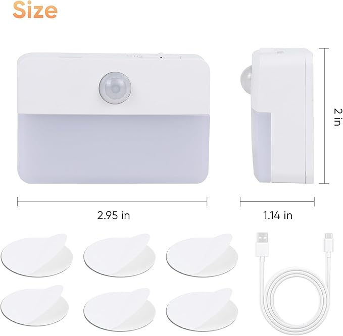 Motion Sensor Night Light for Indoor: 6 Pack Rechargeable Stair Lights LED 35 Lumen 3000k Step Lights with Magnetic Suck - Motion Sensor Lamp for Cabinet Closet Hallway Bedroom Stairs (Rechargeable)