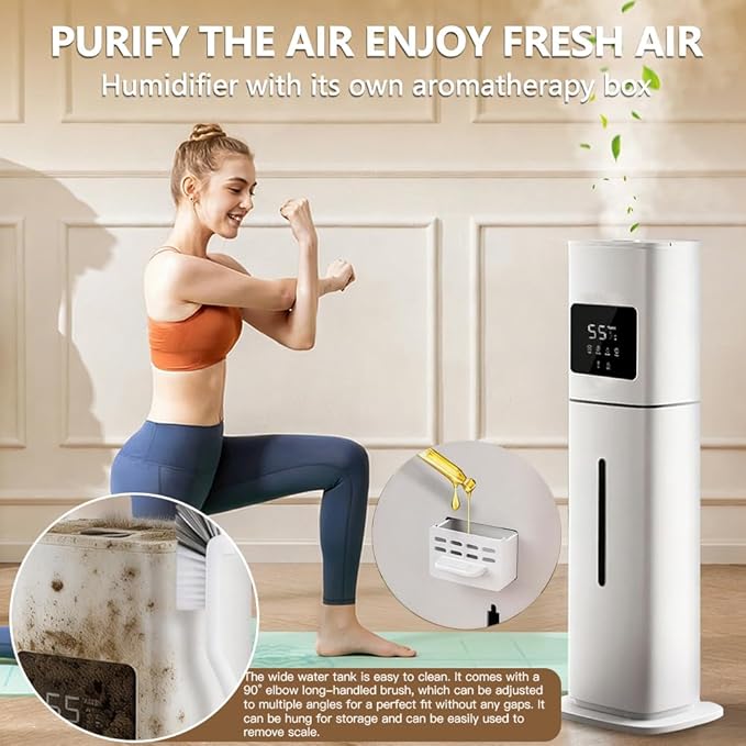 Smart White Humidifier, 2.1Gal/8L Large Capacity Cool Mist Humidifier with 3 Mist Levels, Auto Humidity Control, Timer & Auto Shut-Off, LED Panel & Remote, 360° Nozzle for Nursery, Office, Plants