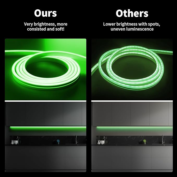 iNextStation 12V Green LED Strip Lights 16.4FT, Flexible Silicone Neon Rope Light, Waterproof, Cuttable, Dimmable & Linkable, for Cabinet, Ceiling, Wall, Bedroom, Kitchen, Garage (No Adapter)