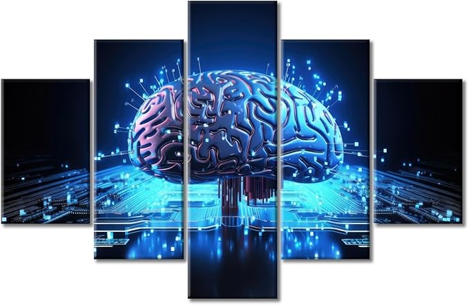 Abstract Human Brain Wall Art for Artificial Intelligence Concept Canvas Art Wall Decor Brain Modern Wall Art Pictures for Living Room Artwork Paintings Framed Ready to Hang, (60"Wx40"H)