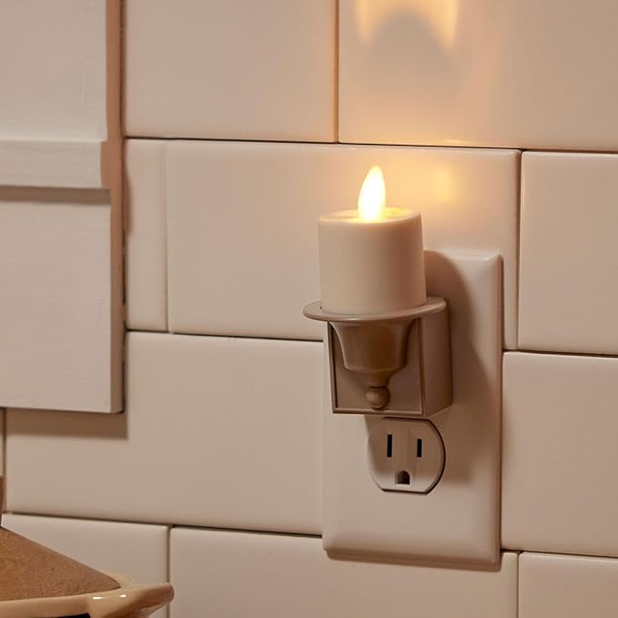Luminara Flameless Candle Nightlight w/Dusk to Dawn Light Dark Auto Sensor, Timeless Taupe Wall Plug Indoor Night LED Light w/Real-Flame Effect Technology, Bathroom Bedroom Hallway, No Remote Needed