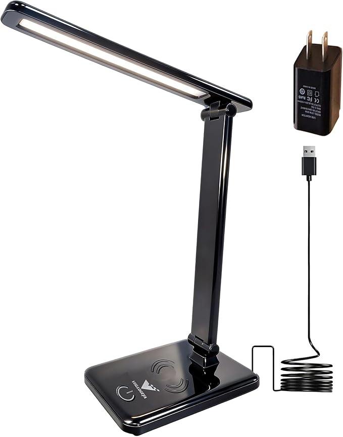 LED Desk Lamp, Reading Light for Home Office, Small Study Table Lamp, 5000K, Black, Lithium Battery 2000MAH,Work Desk Light，Emergency Lighting, Touch Lights，Stepless dimming，