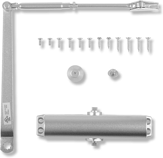 Alupac Automatic Door Closer #963 for Comercial or Residencial UL Listed, Heavy-Duty for Commercial & Residential Doors (88–143 lbs) | Adjustable Closing Speed, Non-Handed, Easy Installation (Silver)