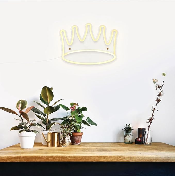 Crown Neon Sign Yellow LED Crown-Shaped Neon Sign for Room Decor, Dimmable Light Birthday Party Wedding Gifts for Girls Accessories Decorations Aesthetic, Birthday Wall Decor Gift