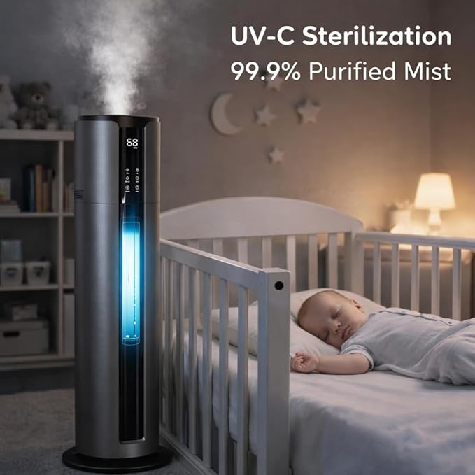 9L Large Humidifier for Bedroom, 28dB Whisper Quiet Cool Mist Humidifier for Home Office, Top Fill, 500sq.ft Coverage, Smart Humidity Control, Sleep Mode & Timer