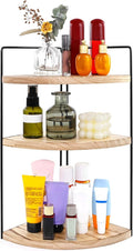 Corner Bathroom Counter Organizer Countertop Brown, 3-Tier Corner Shelf Wood Vanity Tray Easy Assembly Space Saving Shelf for Kitchen, Bathroom, Dresser, Makeup, Office