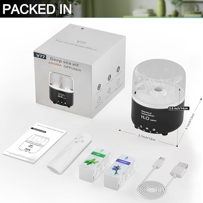 Morbou Essential Oil Diffuser with Jellyfish Spray & Sea Anemone Rotation, 280ml Ultrasonic Aromatherapy Machine,7-Color LED Night Light Quiet Mist for Bedroom, Remote Control (Black)