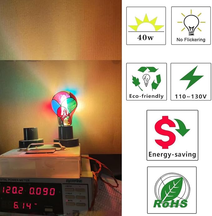 I-SHUNFA Non-Dimmable Edison Stained Glass LED Light Bulb, E26 Base A19/A60 LED Light Bulbs for Home Party,Recreation Room,Balcony,Garden,Christmas Decoration 2 Pack