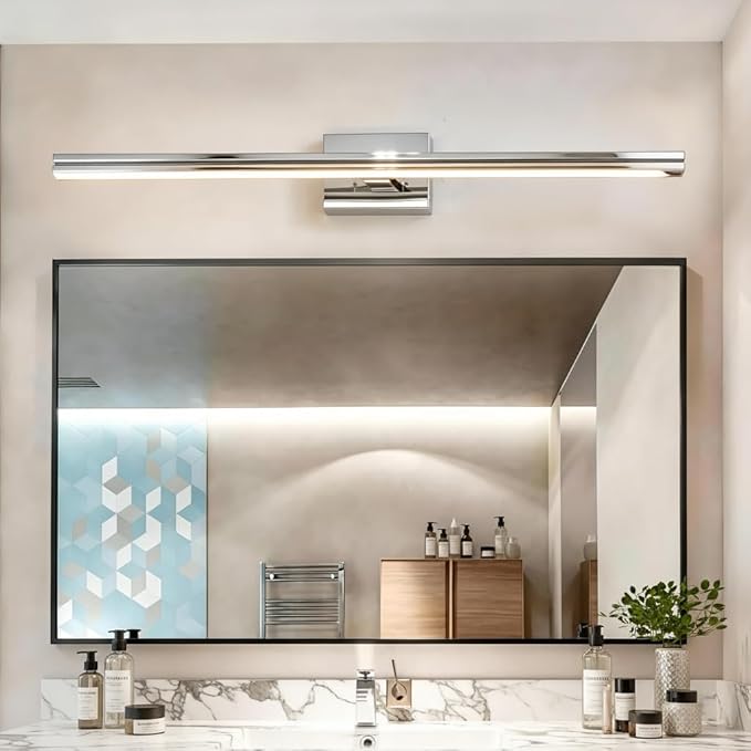 MEGAWISE 6185 LED Bathroom Mirror Front Light, 5 Color Temperatures Dimmable (2700K-6000K), Modern Vanity Light Bar for Bathroom, Anti-Fog & Waterproof (Chrome, 23.6inch, 14, Watts)