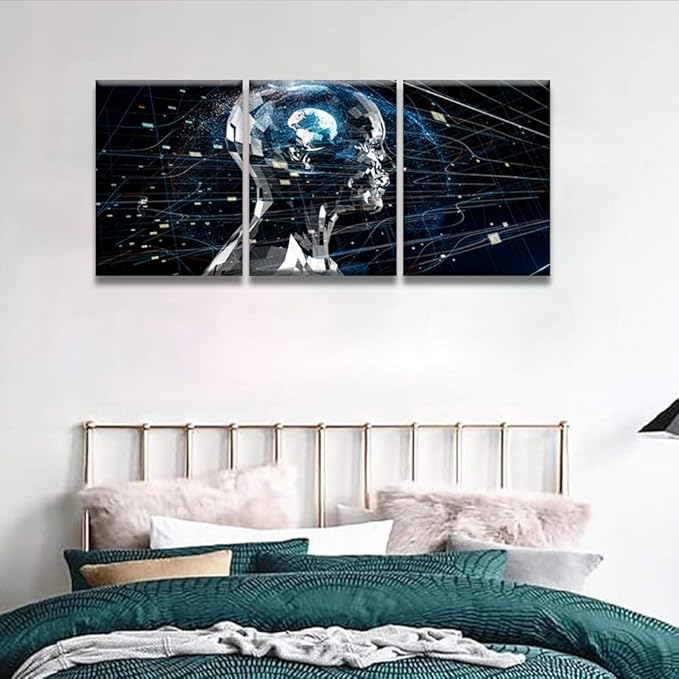 Framed Wall Art Modern Canvas Wall Art 3 Panels Artificial Intelligence Pictures Print on Canvas for Living Room Bedroom Wall Decoration, Gallery-Wrapped Ready to Hang, 12x16inchx3
