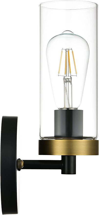 1-Light Wall Sconce Hardwired Satin Brass and Black Bathroom Vanity Light Fixtures Over Mirror, Black and Gold Indoor Sconces Vanity Wall Lights for Bathroom Bedroom Living Room Hallway