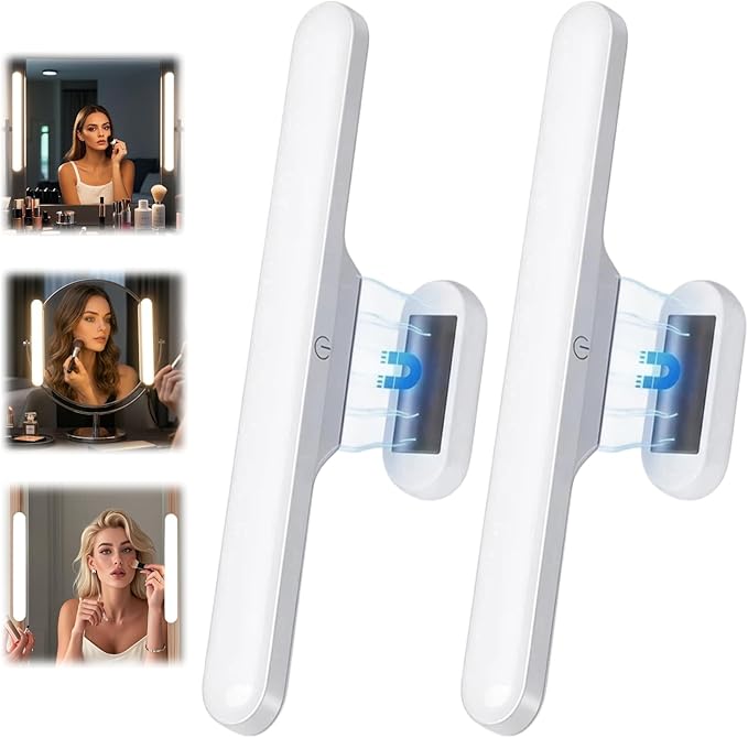 2 Pack Rechargeable Wireless Vanity for Mirror, Magnetic LED Makeup Lamp with Touch Control, Adjustable Brightness & Angle, Stick-On Bathroom Vanity for Makeup, Bedroom, and Dorms