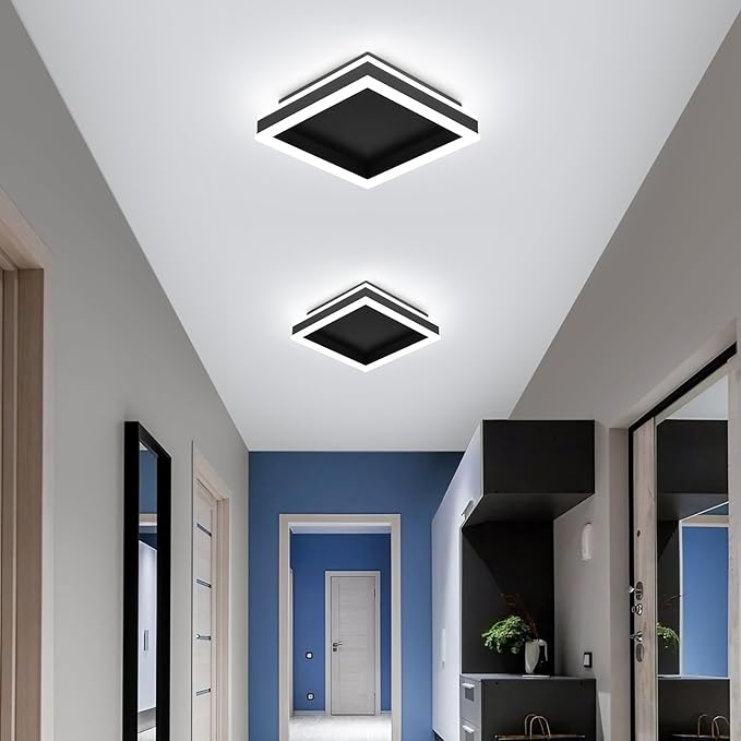Square LED Flush Mount Ceiling Light, 5500K Cold White Black Modern Ceiling Light Fixture,Minimalist Close to Ceiling Lamp for Hallway Entryway Bedroom Kitchen Laundry Room (9.5 in)