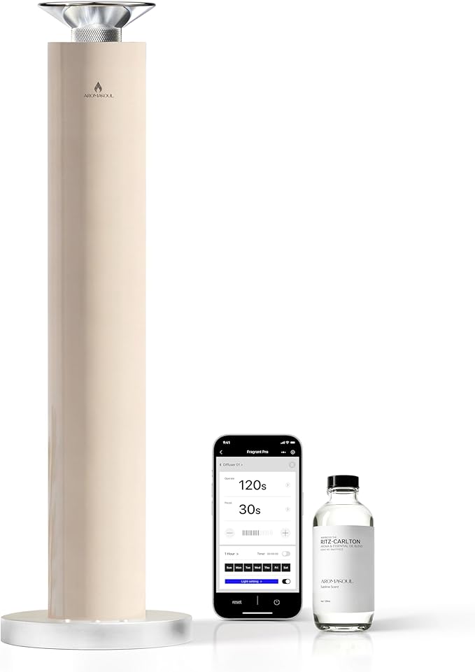Wireless Rechargeable Hotel Scent Diffuser Starter Kit - Alloy Atomization System,Waterless Oil Diffuser, 1500 Sq Ft Coverage, Including 120ml Essential Oil, for Home, Large Room, Spa, Cream