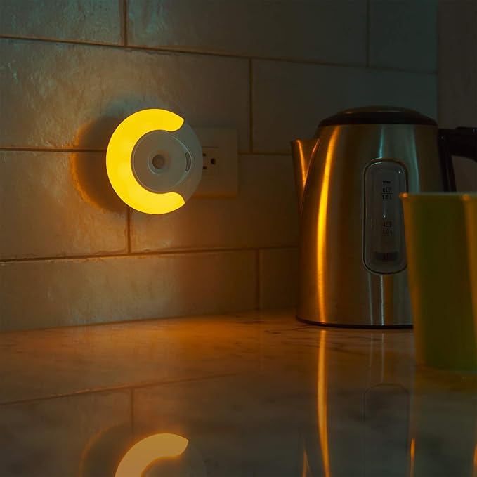 emagine A Sleep Aid Amber LED Motion Sensor Night Light Plug in for Bedroom with Dusk to Dawn Motion Activated Auto Sensor, Promotes Melatonin Production and Healthy Sleep, ON-Off-Auto Toggle, 2-Pack