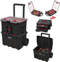 Stack N’ Roll 4-Piece Rolling Tool Storage System – Includes Large Rolling Tool Box, 2-Drawer Tool Box & 2 Tray Organizers | Modular Stackable Tool Storage with Wheels for Garage & Workshop