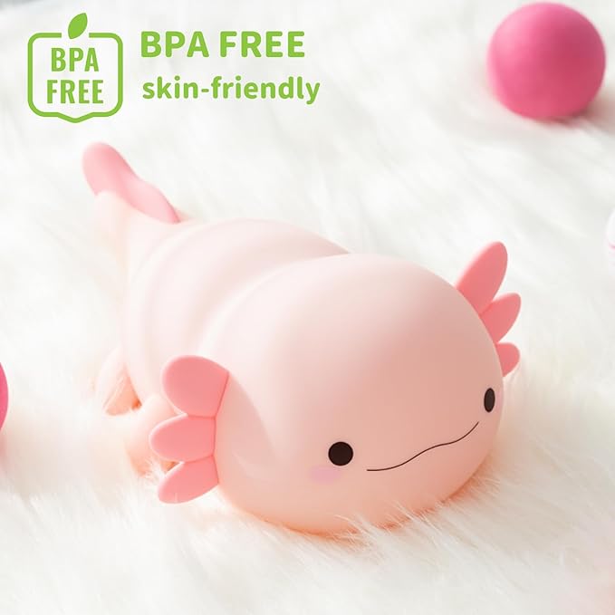 Axolotl Night Light for Kids, Animal Silicone Night Lamp, Rechargeable Table Lamp Bedside Lamp,Cute Room Decor Light for Bedroom,Living Room,Dining,Desk Decor,Ideal Gift(Axolotl)