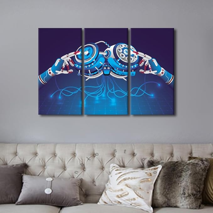 TUMOVO 3 Pieces Wall Art Home Decor AI Intelligence Canvas Print AI Paintings Big Data Pictures Prints on Canvas Stretched and Framed Ready to Hang Posters and Prints, 42" Wx28 H
