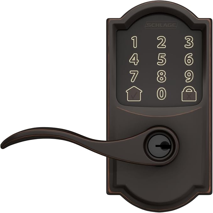 Schlage Encode Smart Wi-Fi Lock with Lever Handle, Touchscreen Keypad, Keyless Entry Door Lock, App Control, Alexa, Google Home and Airbnb Compatible, Aged Bronze, FE789WB CAM 716 Acc