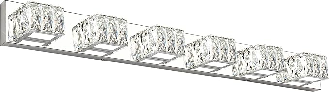 ZUZITO Modern Bathroom Light Fixtures - LED Crystal Vanity Lights Over Mirror - Chrome 6 Lights Bathroom Wall Light Cool White Light 6000K