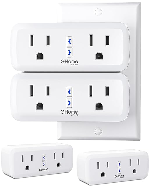 15A Dual Smart Plug 4 Pack, GHome Smart Plugs that Work with Alexa and Google Home, 2-in-1 Compact Smart Outlet Timer with APP Remote Control, 2.4GHz Wi-Fi Only, No Hub Required, FCC Listed