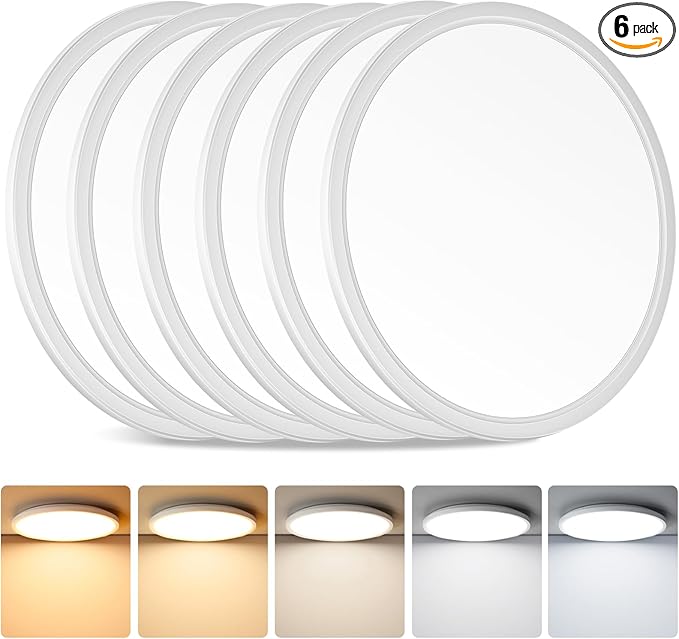 Brightever 12 Inch LED Ceiling Light Flush Mount, 24W 3200LM 0.67 Inch Thickness Close to Ceiling Light Fixtures, 2700K/3000K/4000K/5000K/6500K Color Selectable Light Fixtures Ceiling Mount, 6 Packs
