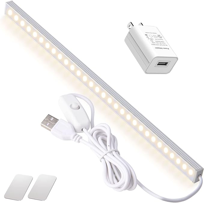 12 Inch Under Cabinet Light, Closet Light - Magnetic & Stick Mount, Flicker-Free Eye-Care Lighting, USB Powered Bright Lights for Kitchen, Room,Shelf (AC Adapter Included)