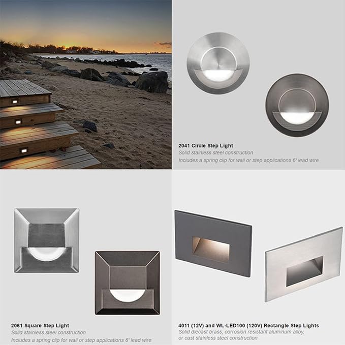 WAC Landscape Lighting, LED 12V Horizontal Indoor or Outdoor Step and Wall Light Amber 1800K Built-in LED in Black