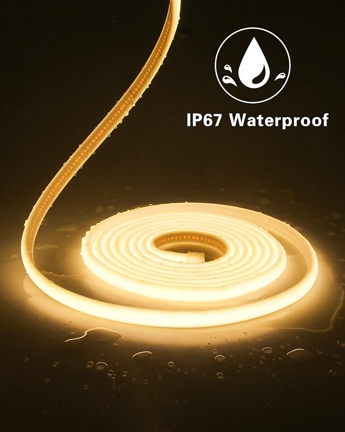 Aclorol 16.4FT Waterproof COB LED Strip 5V USB Dimmable LED Flexible Tape Light with Timer Warm White 3000K for TV Backlights Bedroom Living Room Ambiance Cupboard Pergola Lighting Decor 8mm Width